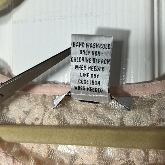 Pinky feminine sheer floral lace chiffon pleated bishop sleeve pullover pink L - Picture 4 of 14